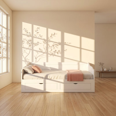 Lit de jour simple extensible en bois de pin massif avec lit gigogne et 2 tiroirs de rangement L 76,4 po x P 78,2 po x H 29,1 po Lucky Furniture