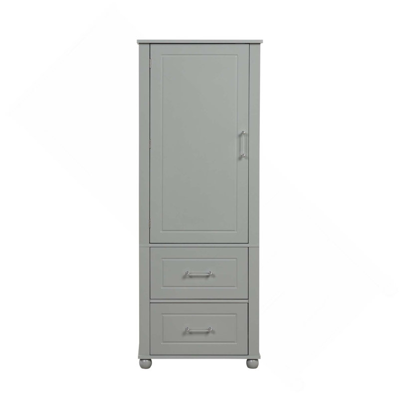 Grande armoire de rangement autoportante en panneau de fibres à densité moyenne avec 2 tiroirs et tablette réglable, Gray