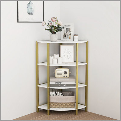 Étagère d'angle à 4 niveaux, bibliothèque autoportante, étagère à plantes pour salon, bureau à domicile, cuisine, petit espace