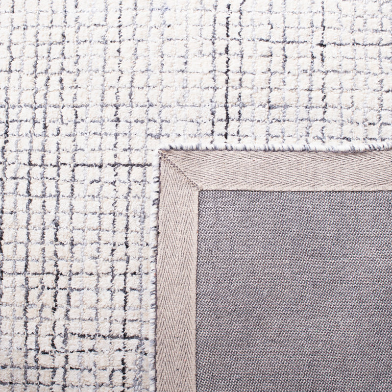 Rowe Abstract Handmade Tufted Ivory/Grey Area Rug, Square 6'
