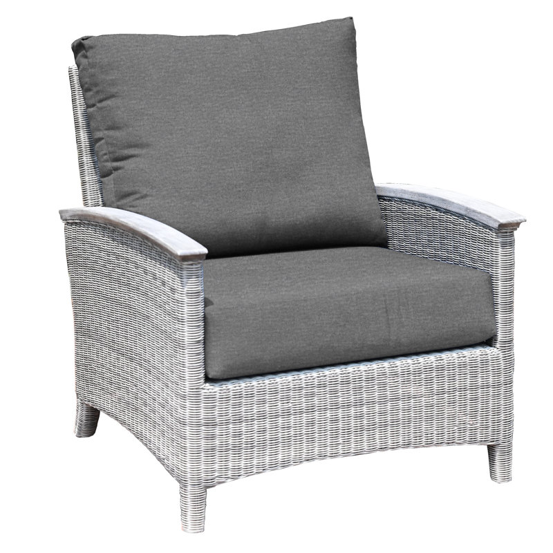 Bella Wicker Teak Outdoor Lounge Chair, Cast Charcoal Sunbrella®, Gray