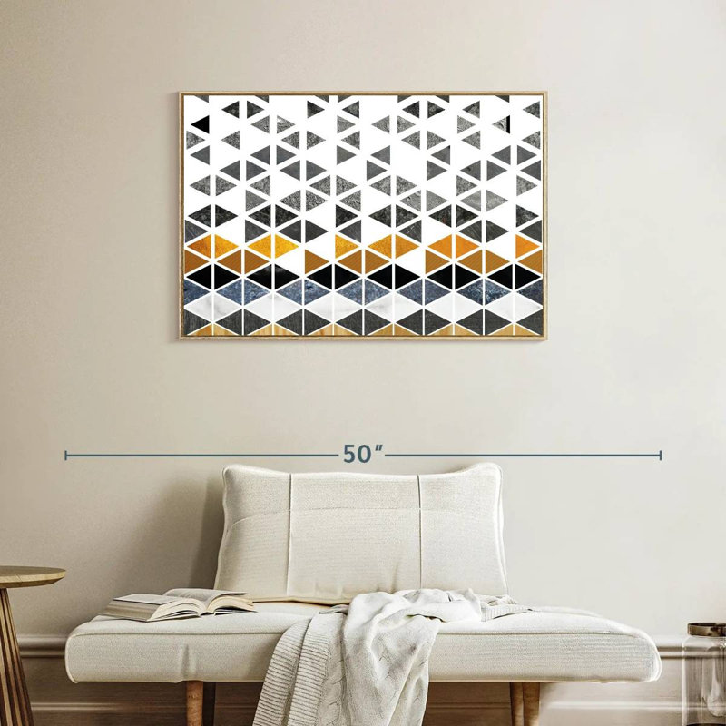 Triangle Geometric Patterns, Floating Frame Natural Wood, 37" X 25"