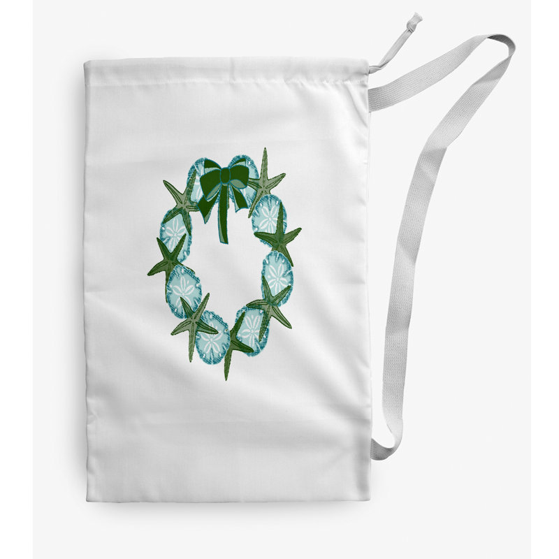 Sac à linge SS Christmas, Blanc / Vert, Moyen (H 36 po x l 28 po)