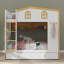 Lit superposé inspiré d'une maisonnette avec tiroirs de rangement, lit superposé en bois équipé de tablettes de rangement, lits superposés avec échelle pour maisonnette-1355690153