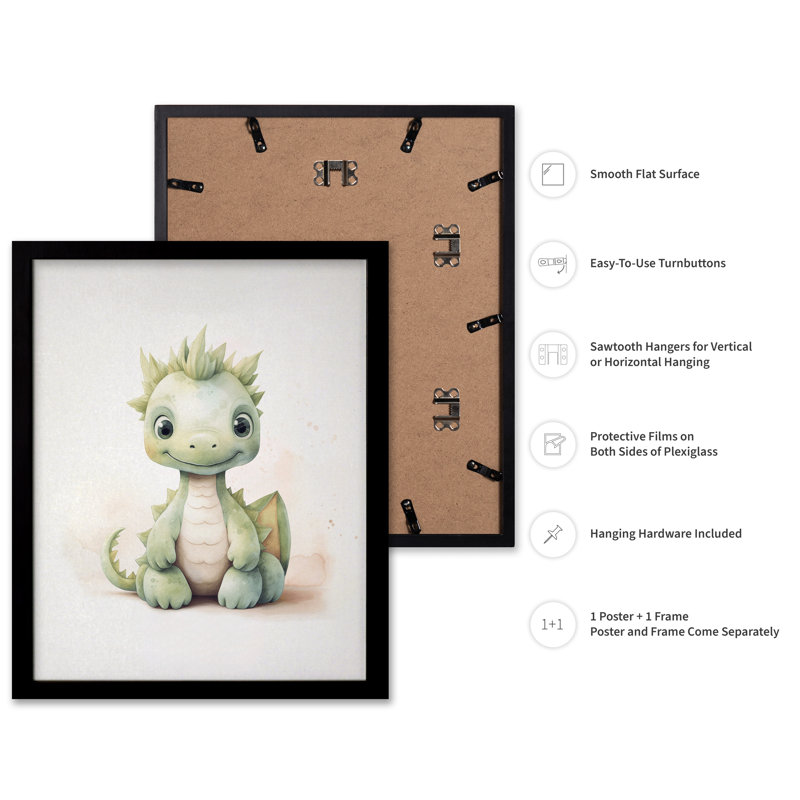 Bébé dragon en peluche, Black Framed, Poster, 16"H x 20"W