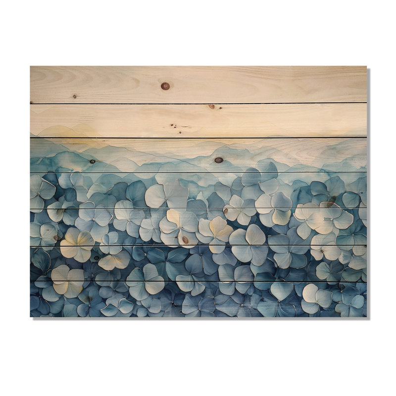 Abstrait horizon d'Hortensia de simplicité IV - Art mural en bois d'hortensia - sur bois de pin naturel, H 24 po x l 32 po