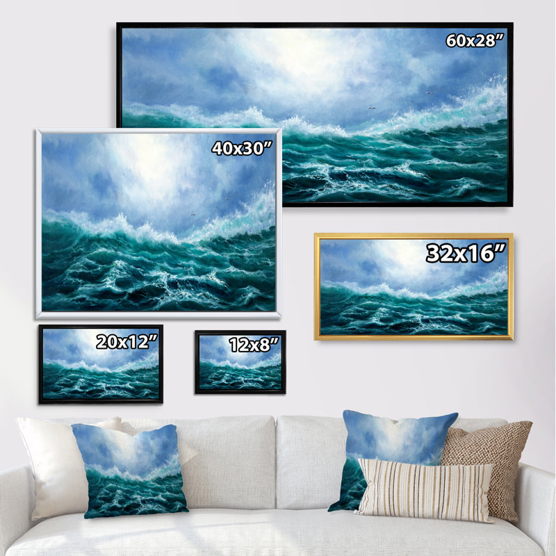 Waves in Storm at Nigh - Photographie sur toile, H 28 po x l 60 po x P 1,5 po, Cadre noir