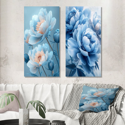 Blue Velvet Peonies Blooms I – Botanical Metal Wall Decor Set of 2 Prints
