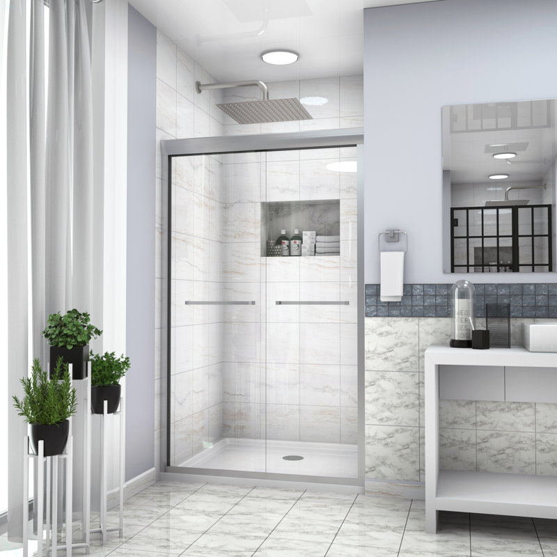 Paroi de douche coulissante semi-sans cadre, Nickel brossé