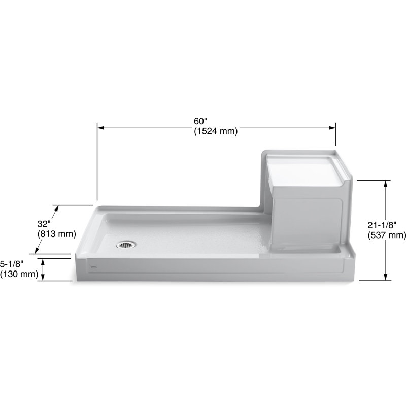 Tresham 60" W x 32" D Single Shower Base, White