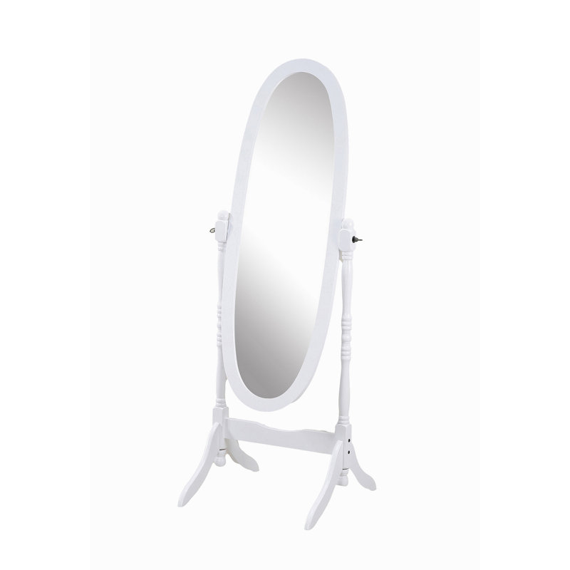 Traditional Queen Anna Style Wood Floor Cheval Mirror, White Finish, White