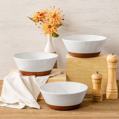 Ensemble de 3 bols de service surdimensionnés en céramique à deux tons bols coniques 54 oz, glacis sésame texturé kaki et crème
