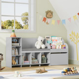 Alayzhia 67.3"W Wood Storage Bookcase with Adjustable Shelves