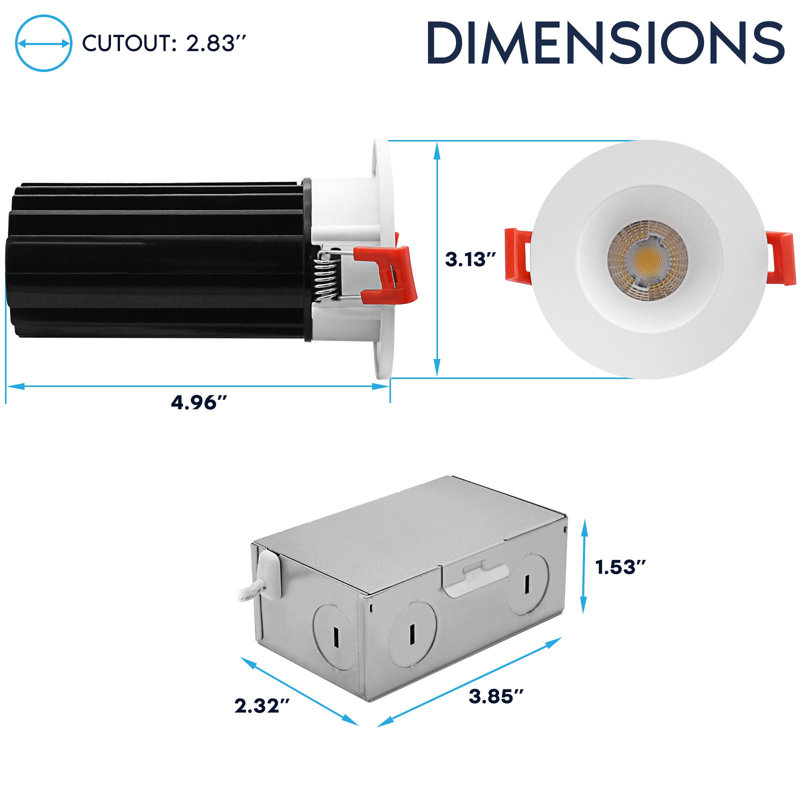 Ensemble de 2 po LUXRITE Éclairage encastré à DEL, lumière Canless régressée en profondeur, garniture ronde blanche interchangeable, 5CCT, 1000LM, 15W, rendement élevé, CRI80, à intensité variable