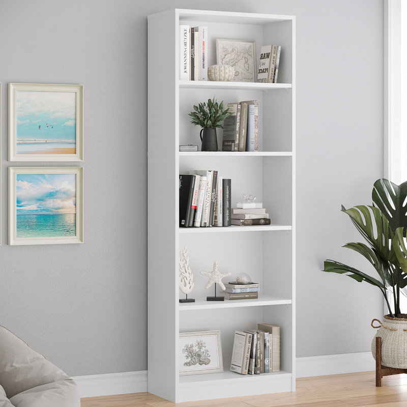 Meydan Standard Bookcase, White, (4 Shelves) 55.9” H x 24.5” W x 12” D
