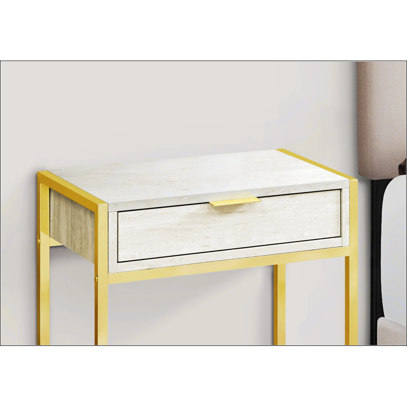 Modern Accent Table With Storage Drawer, Gold, Beige