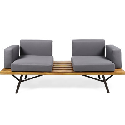2 Seater Patio In Wood - Finish And Comfortable Cushions Modern With Iron Legs For Use