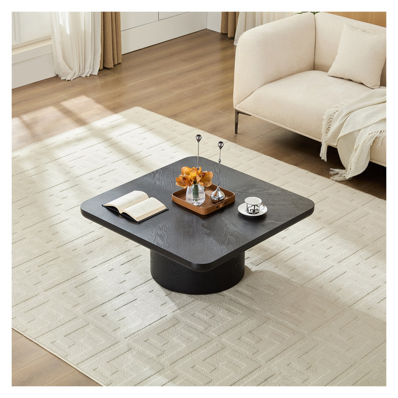 Table basse carrée avec motif de montagne de frêne noir et pieds fuselés
