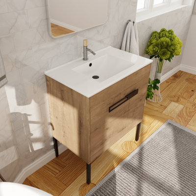 Iacovelli 30'' Dual Mounted Bathroom Vanity Set, Single Bathroom Vanity with Ceramic Basin Sink Top, 2 Doors and 1 Adjustable Shelf