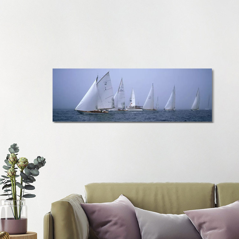 Yachts Racing In The Ocean, Annual Museum Of Yachting Classic Yacht Regatta - Wrapped Canvas Panoramic Print