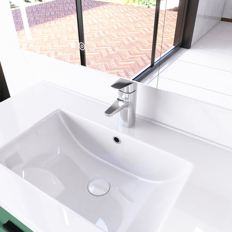 35,8 po Meuble-lavabo mural simple à simple cuve avec plateau en céramique blanche non assemblé