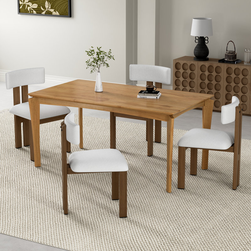 Chaises de salle à manger rembourrées Mathel, Polyester blanc / cadre brun foncé, 4