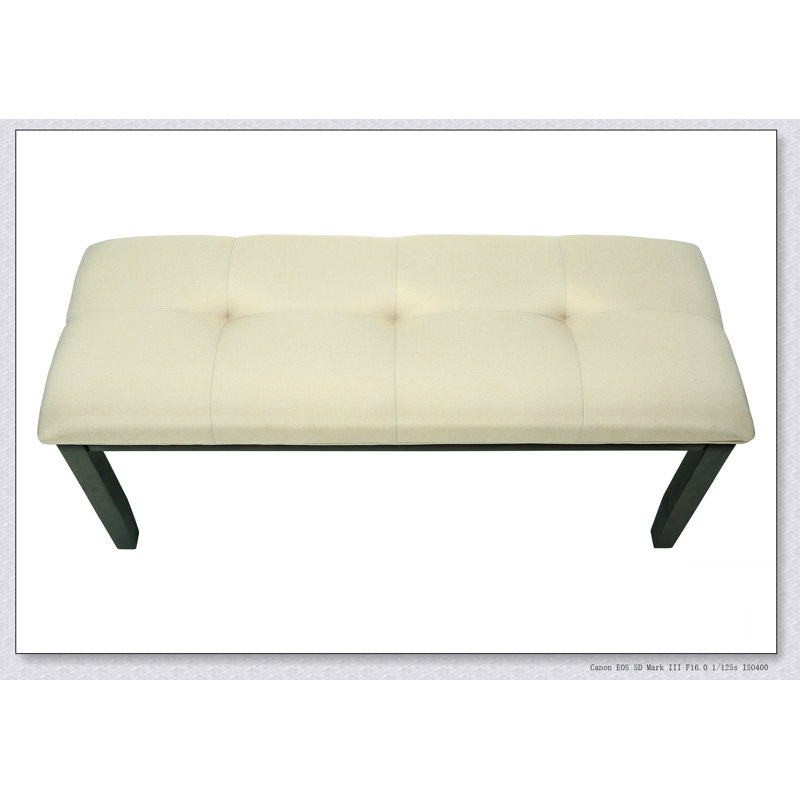 Bench, 44" Rectangular, Dining Room, Entryway, Kitchen, Hallway, Upholstered, Wood, Cream Fabric,  Solid Wood, Transitional