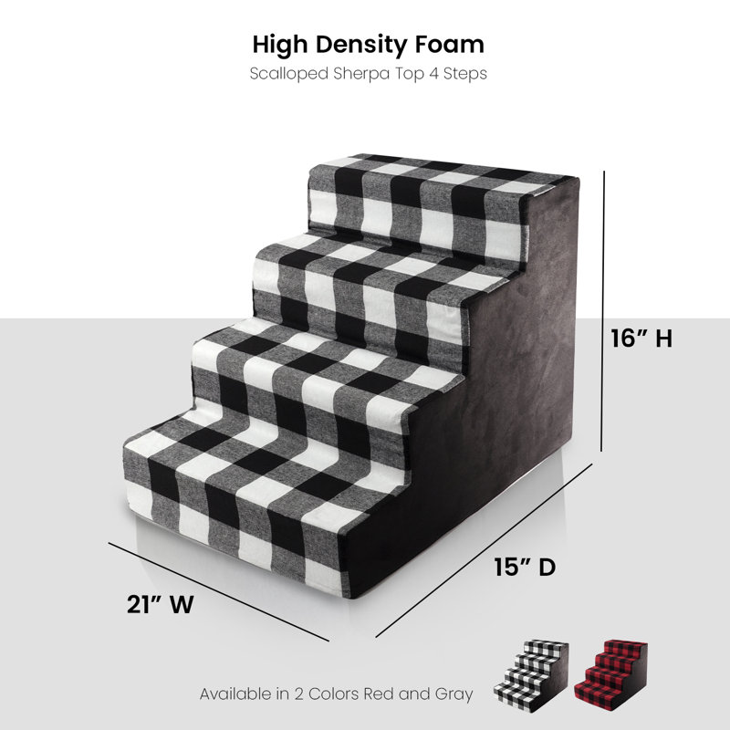 Black and White Plaid High-Density Foam Pet Stairs