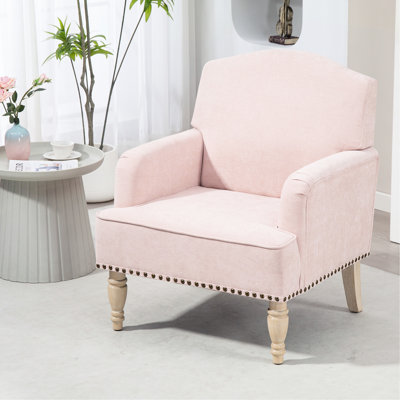Fauteuil rembourré rose avec pieds en bois rétro, pour chambre à coucher de salon, supporte jusqu'à 300 lb de chaise confortable, pieds solides et siège confortable, chambre à coucher