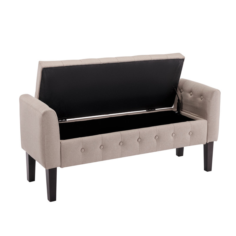 Anvee Fabric Storage Bench with Rubberwood Legs, Beige