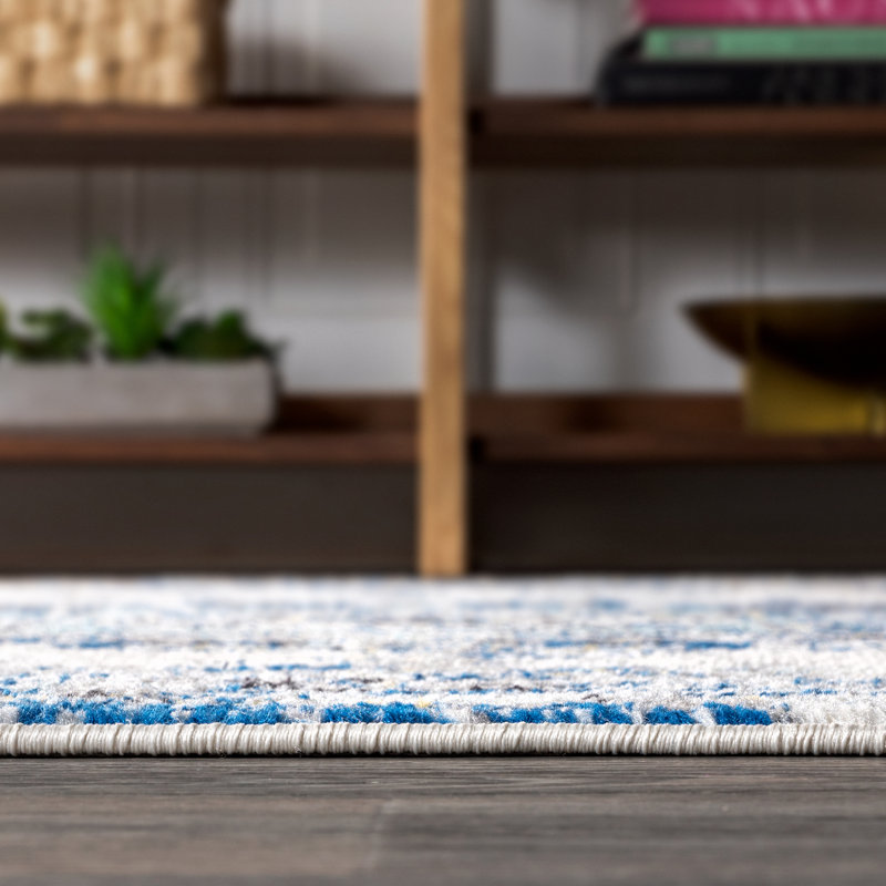Tapis ivoire / bleu Lathem, Rectangulaire 3 pi x 5 pi