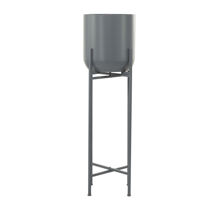Metal Pot Planter, Gray, 41.5" H x 13" W x 13" D