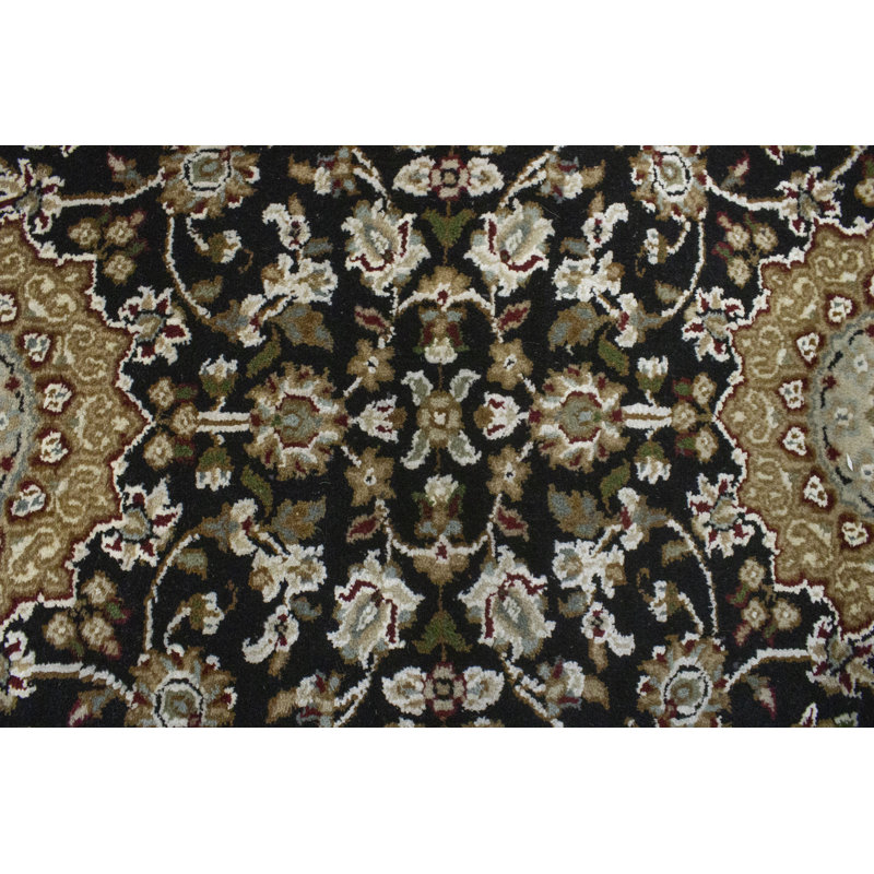 Tapis de couloir oriental noir Indo-nain 3x6
