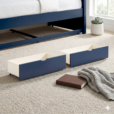 Vasselle Transitional Solid Wood Storage Boxes, 2 Pieces with Smooth-Glide Casters & Polished Nickel Flush Ring Pulls