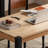 A rectangular solid pine wooden desk