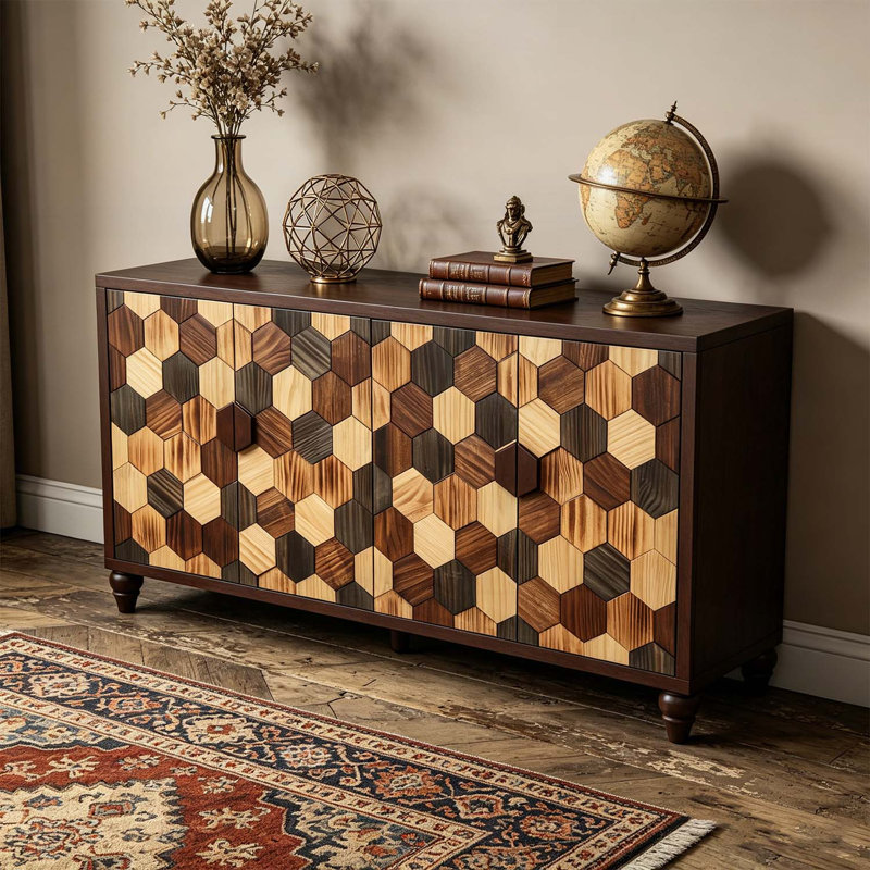 Buffet à motif nid d'abeilles, 59.80"L*15.70"W*31.90"H, Antique Bronze
