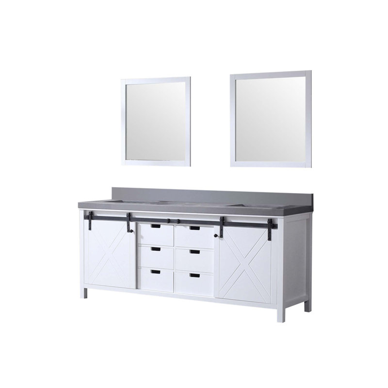 Meuble-lavabo double blanc 80 po X P 22 po P, comptoir en quartz gris et 30 po Miroirs