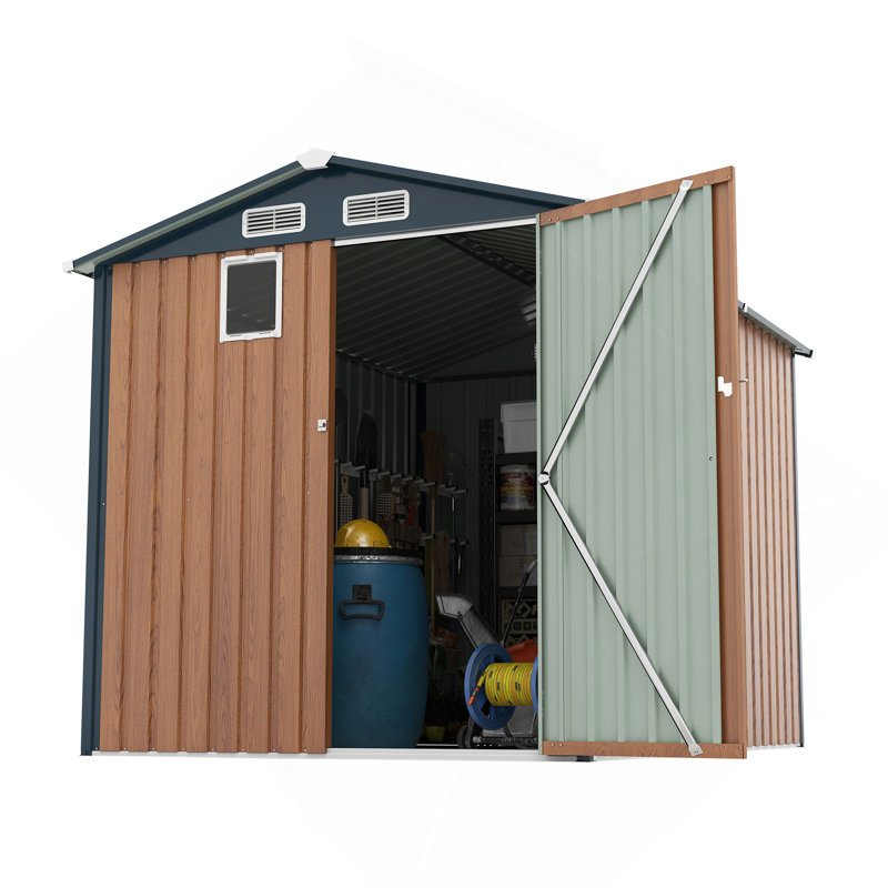 6X8ft Outdoor Steel Storage Shed, Lockable Doors, Compact Metal Tool Shed For Garden, Backyard, Patio, Utility, And Bike Storage,Yellow