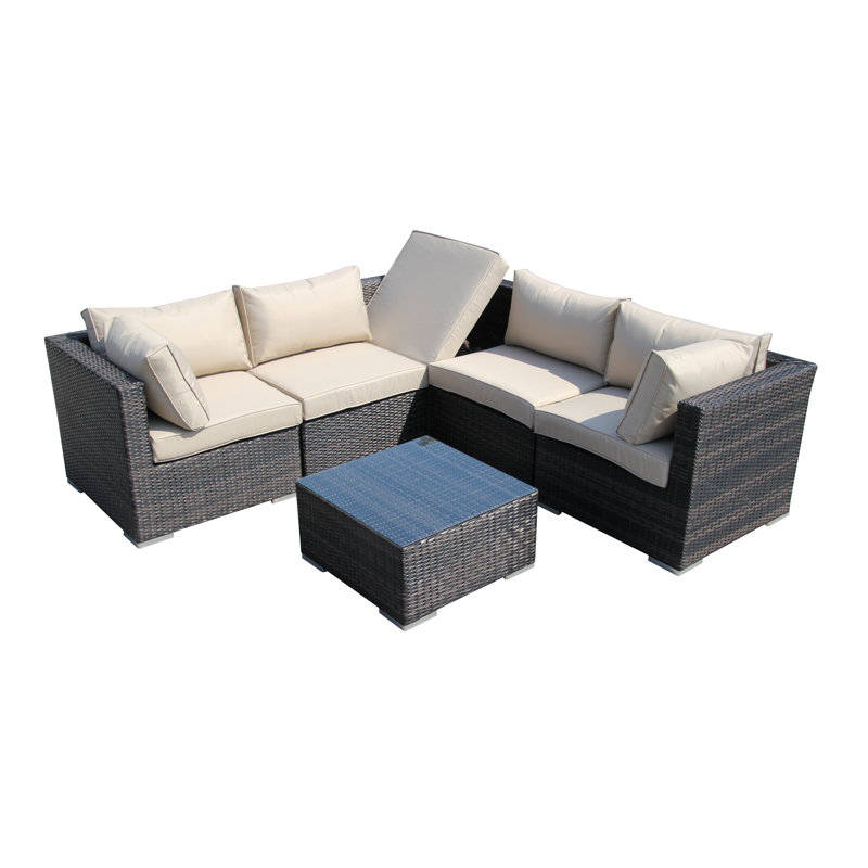 Trafecanty 5 Seater Rattan Sofa Set, Mix Brown