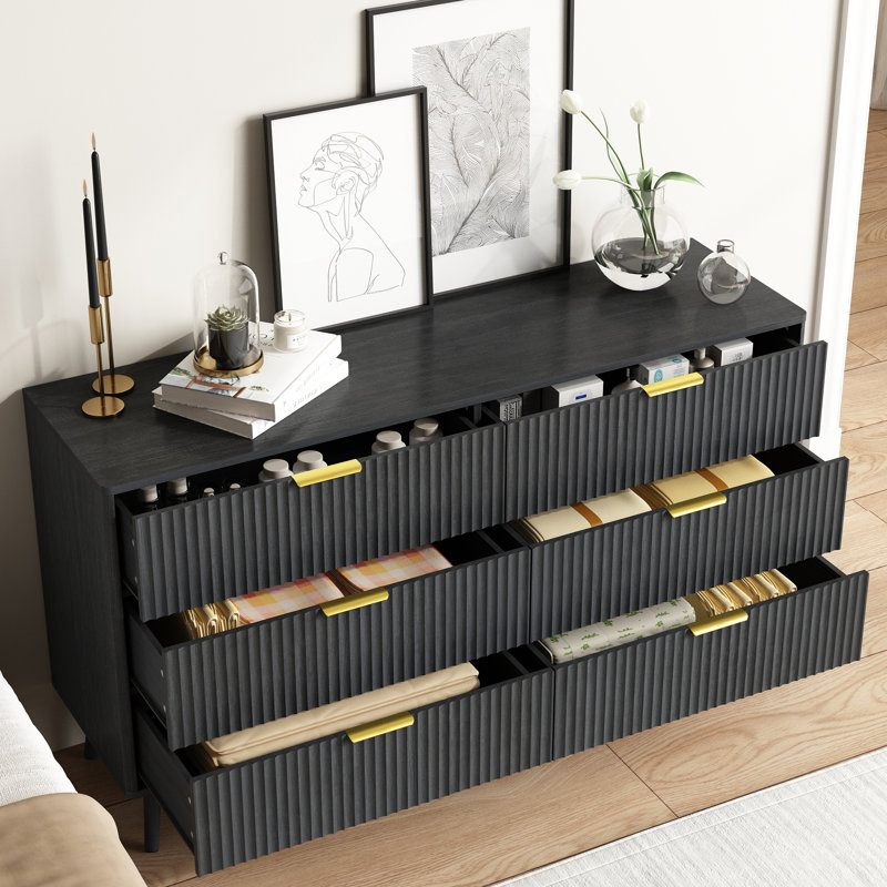 Ensemble de chambre à coucher 3 pièces (1 commode + 2 tables de chevet), Noir, Trois pièces : commode, deux tables de chevet