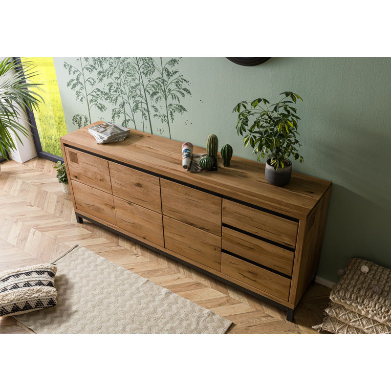 Villanders 210cm Solid Wood Sideboard, Brown