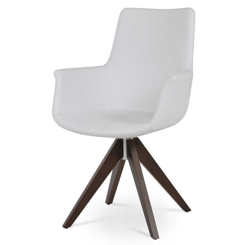 Chaise avec accoudoirs rembourrée, Noyer, Blanc