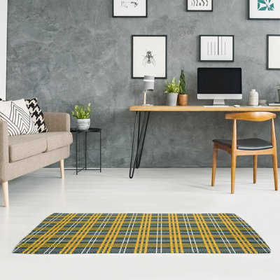 Tissu écossais vert/jaune/blanc fait à la main Tapis décoratif