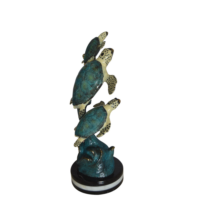 Statue en bronze Sheena Three Turtles Overreach l'autre - Taille: L 15 po x l 9 po x H 24 po.