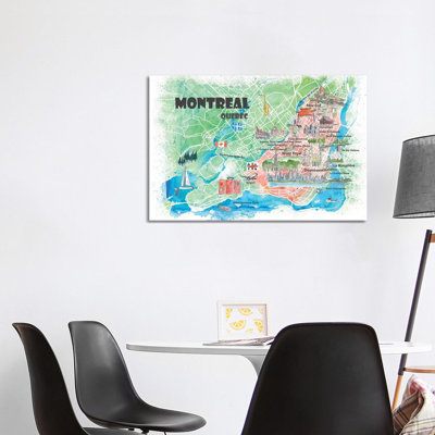 Montreal Quebec Canada Illustrated Map 1 Piece Painting on Canvas