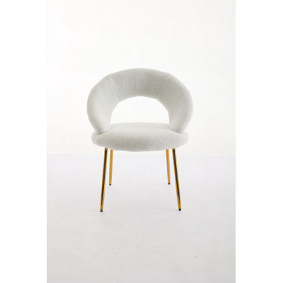 Set Of 1 Teddy Fabric Dining Chairs With Curved Backrest And Metal Legs For Kitchen Or Dining Room