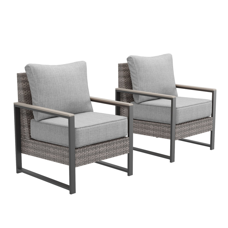 2 Piece Wicker Patio Chairs Set, All-Weather PE Rattan Wicker Chair Patio Conversation Couch with Cushion, Leaden Gray