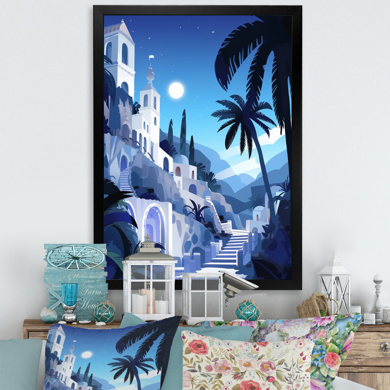 Méditerranée, Grèce, art mural sur toile, H 44 po x l 34 po x P 1,5 po, Cadre simple noir