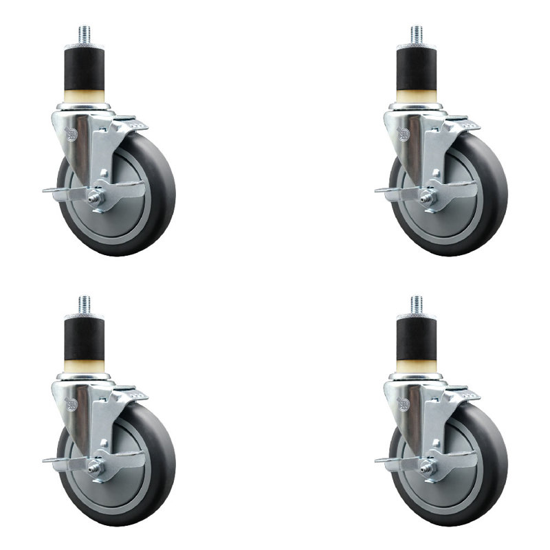 Ensemble de roulettes extensibles en caoutchouc thermoplastique pivotant de 1-7 / 8 pouces avec frein SCC