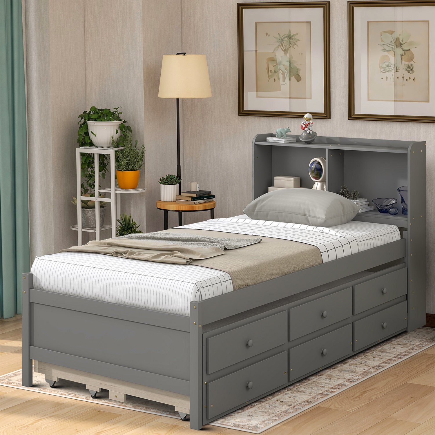 Wildon Home® Bridgeport Twin Size Storage Platform Bed with Bookcase